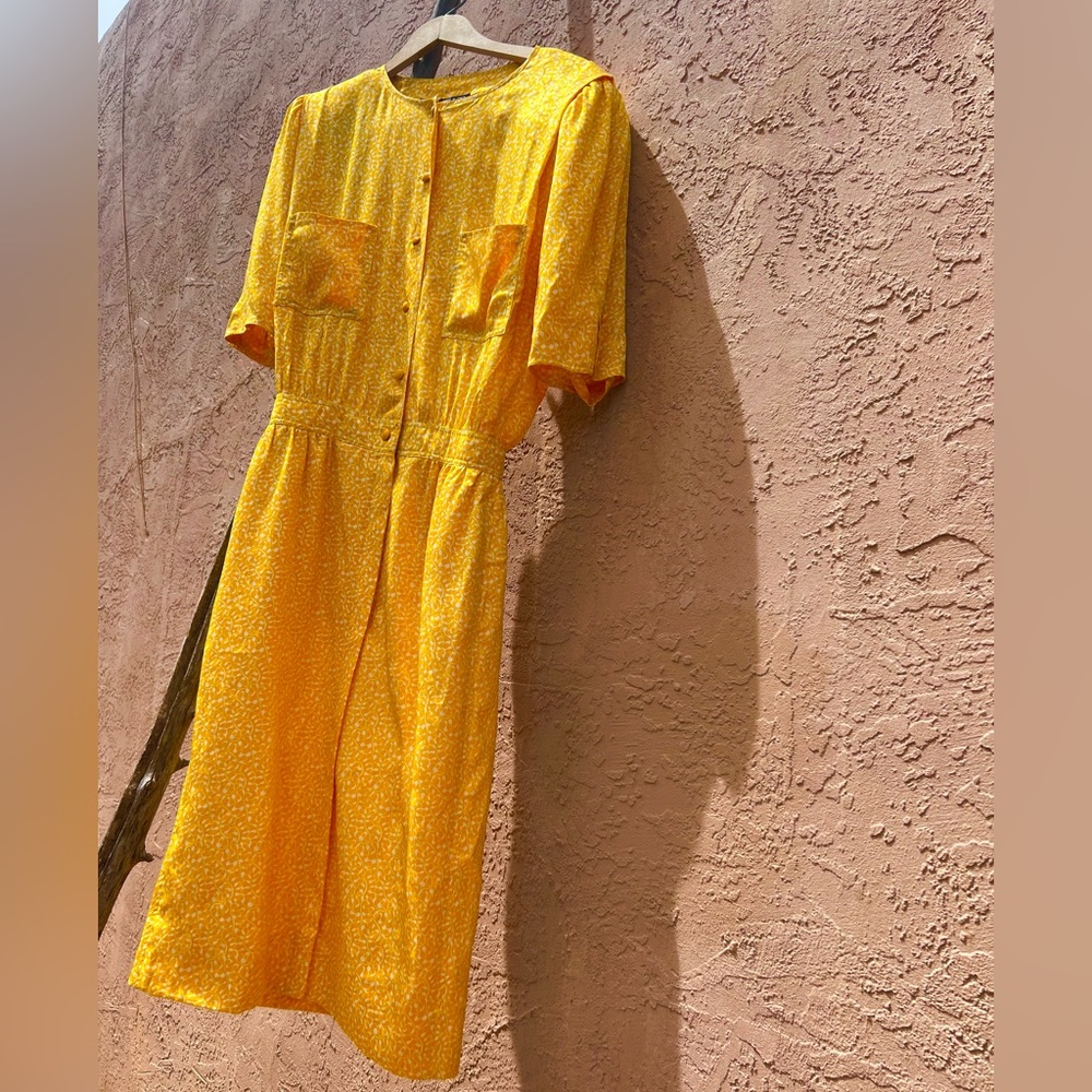 Vintage Emanuel Ungaro Parallele Paris Yellow Silk Dress (vintage size 6)
